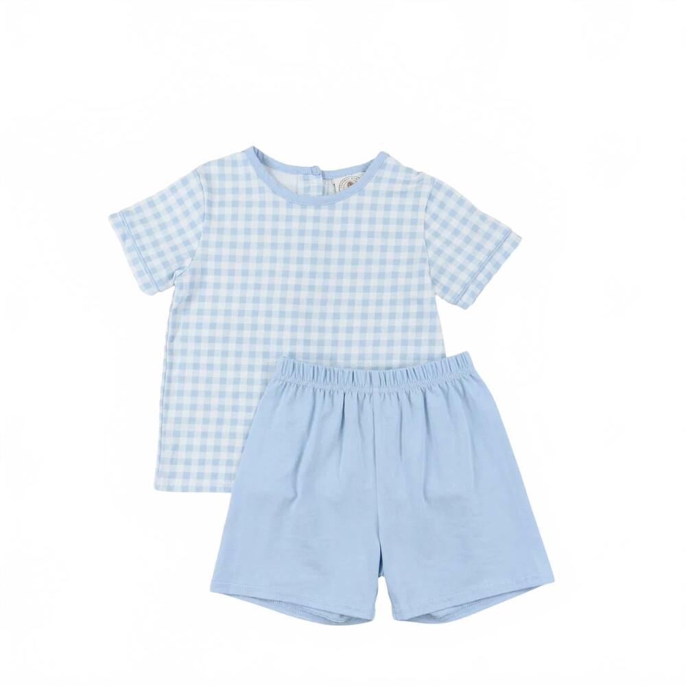 NEW CYPRESS ROW boys classic gingham short set in blue